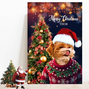 Custom Christmas Pet Portrait, Holiday Dog + Cat Wall Art Printable, Christmas Wall ART, Pet Portrait, Pet as Santa