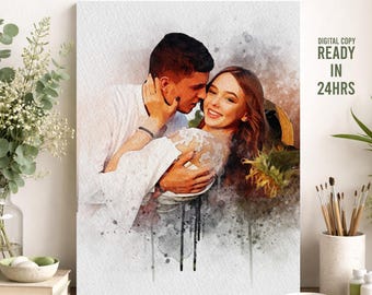 Ritratto di coppia personalizzato, acquerello e schizzo, modifica grafica, regalo personalizzato, ritratto da foto, regalo di anniversario, regali fotografici