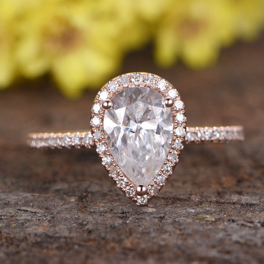 1.75 CT Pear Moissanite Engagement Ring, Pear Cut Engagement Ring, 14k White Gold Wedding Ring
