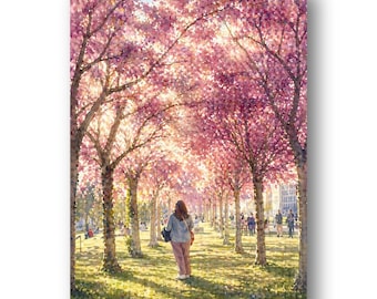 Kirschblüte Berlin Original Aquarell Malerei Deutschland Frühlingsszene