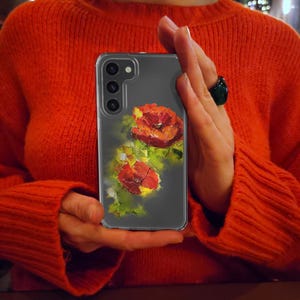 Poppy Floral Samsung Case: Clear, Semi-Transparent, Handmade Design