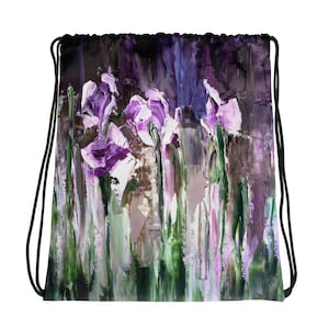 Iris tote bag Drawstring bag Iris bag Floral bag Flower bag Art bag
