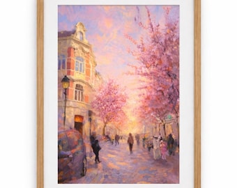 Bonn Art Original Pastell Zeichnung Deutschland Frühling Motiv Kirschblüte