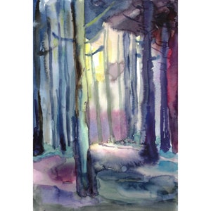 Originele bosaquarel: expressionistische landschapskunst
