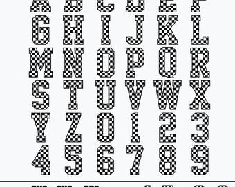 SVG, Eps, Grunge Checkered Alphabet and Numbers PNG Bundle
