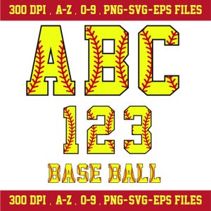 Baseball and Softball Alphabet and Numbers Font Svg Png Eps, Alphabet & Numbers, Baseball Letters, Softball Letters Svg