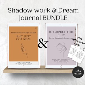 Shadow work Journal & Dream Journal avec invites Bundle, PDF numérique et imprimable, Goodnotes, Cahier de travail guidé sur la guérison de Sweary avec questions
