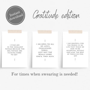 Druckbare Dankbarkeit Affirmationskarten Lustige Fluchen Affirmationen Deck Motivierende druckbare Karten Ermutigend für psychische Gesundheit Digital