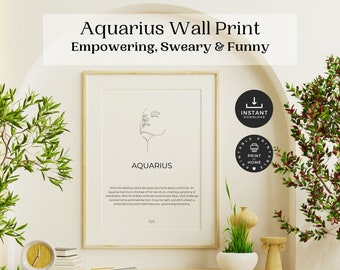 Aquarius Print, Star Sign Printable, Zodiac Signs Funny, Astrology Poster, Wall Art, Funny Home Decor, Minimalist Poster, Gift for Her
