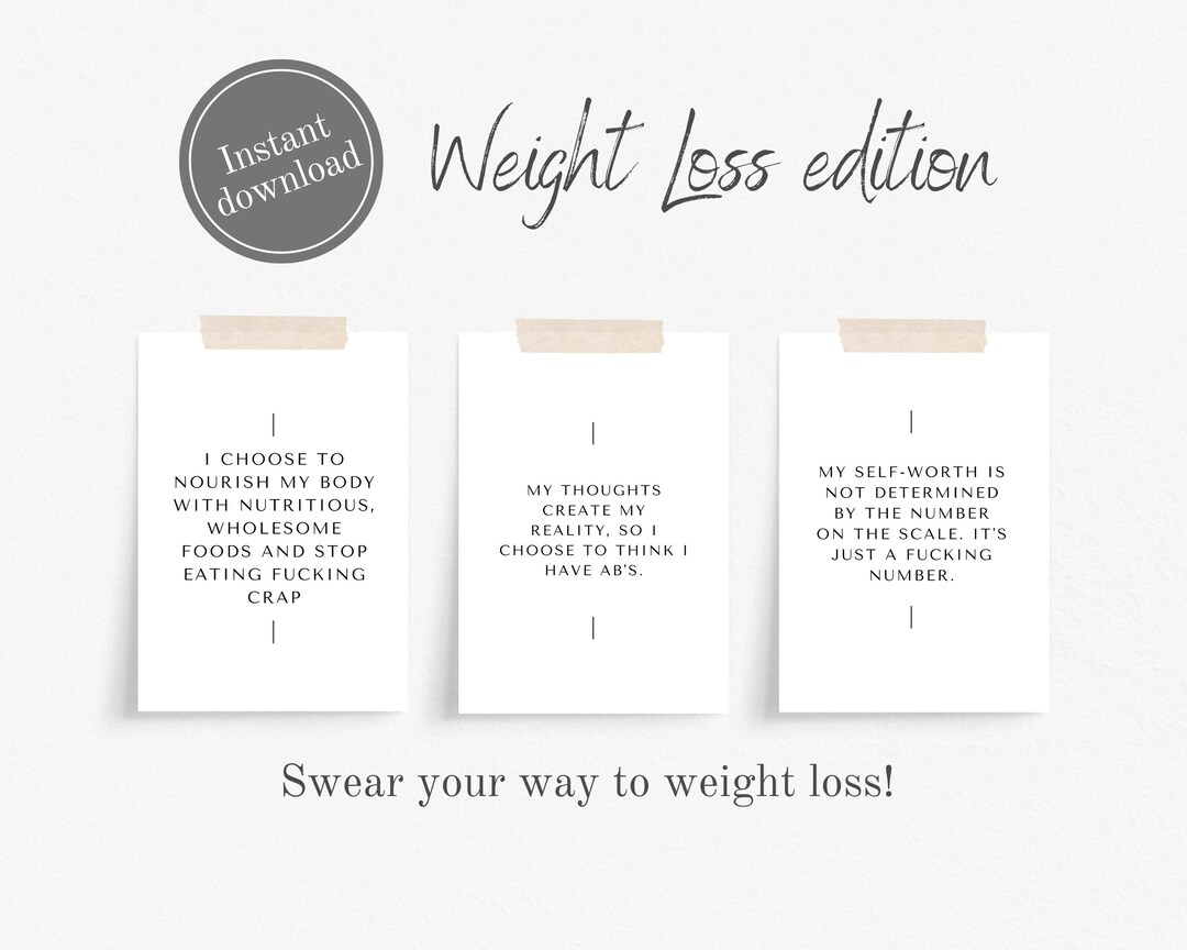 Printable Weight Loss Affirmation Cards, Funny Swearing Affirmation