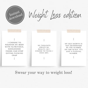 Druckbare Gewichtsverlust Affirmation Karten, lustiges Fluchen Affirmation Deck, motivierende Gewichtsverlust Karten, psychische Gesundheit, Gesundheit und Fitness