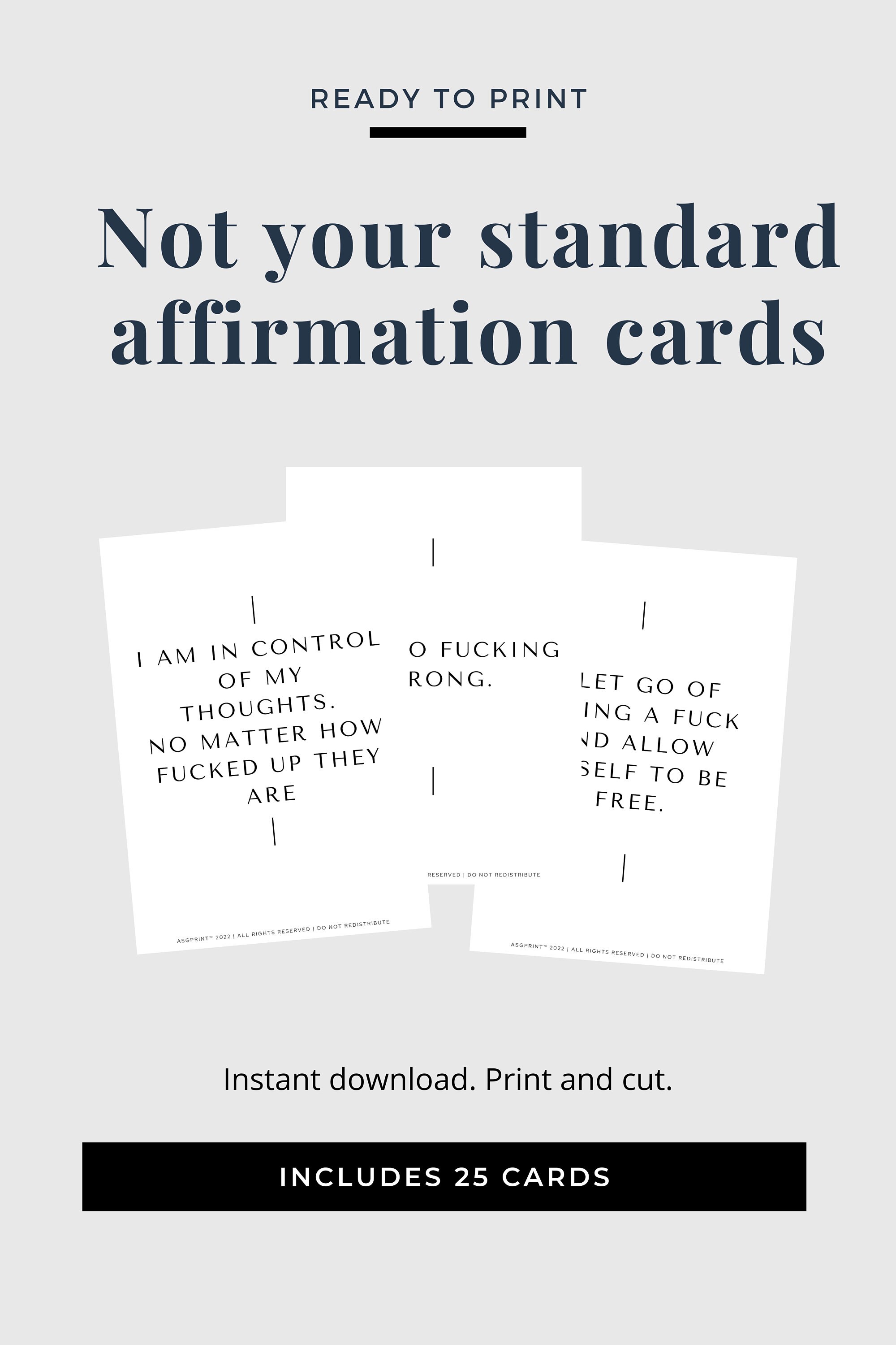 Printable Mental Health Affirmation Cards Funny Swearing Affirmations ...
