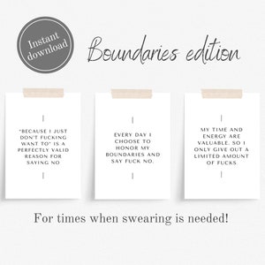 Druckbare Grenzen Affirmationskarten Lustige Fluchen Affirmationen Deck motivierende druckbare Karten Ermutigend und psychische Gesundheit Digital