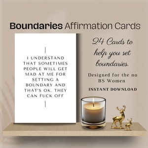 Affirmationskarten für die Einstellung von Grenzen, lustiges Fluch Affirmationsdeck Motivationskarten zum Ausdrucken und Digitale Karten, die die psychische Gesundheit fördern