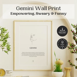 Gemini Print, Star Sign Printable, Zodiac Signs Funny, Astrology Poster, Wall Art, Funny Home Decor, Minimalist Poster,  Gemini Gift for Her
