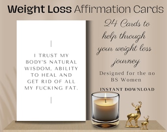 Karty z afirmacjami odchudzania, zabawna talia afirmacji z przekleństwami, motywujące karty z przekleństwami, zdrowie psychiczne, zdrowie i sprawność fizyczna, prezent dla niej