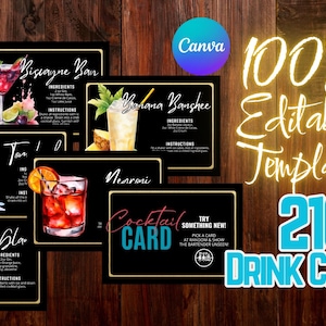 Cocktail Recipe Cards Template, 200+ Editable Drink Recipe Cards, Instant Download, Cocktail Cards/DIY Recipe Drink Cards +3500 Drink Images