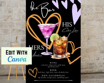 Create Your Own Modern Wedding Signature Drinks Menu, Cocktail Sign Template, Printable Canva Instant Download - 3000+ Drink Images