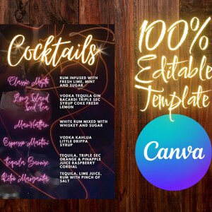 Create Your Own Cocktail Menu with Free Shooter Menu - Canva Template - FIREFLY , Digital Download, 100% Editable - 4 Sizes ISO & US Letter