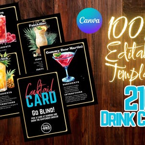 Cocktail Recipe Cards Template, 200+ Editable Drink Recipe Cards, Instant Download, Cocktail Cards/DIY Recipe Drink Cards +3500 Drink Images
