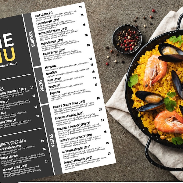 Create Your Perfect Restaurant or Pub Menu with Our 100% Editable Minimalist Canva Template | Digital Download - A4 210x297mm