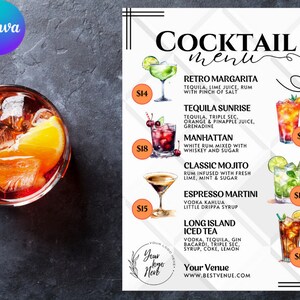 Editable Cocktail Menu Template: Restaurant & Bar Drink List (canva) - Etsy