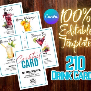 Cocktail Recipe Cards Template, 200+ Editable Drink Recipe Cards, Instant Download, Cocktail Cards/DIY Recipe Drink Cards +3500 Drink Images