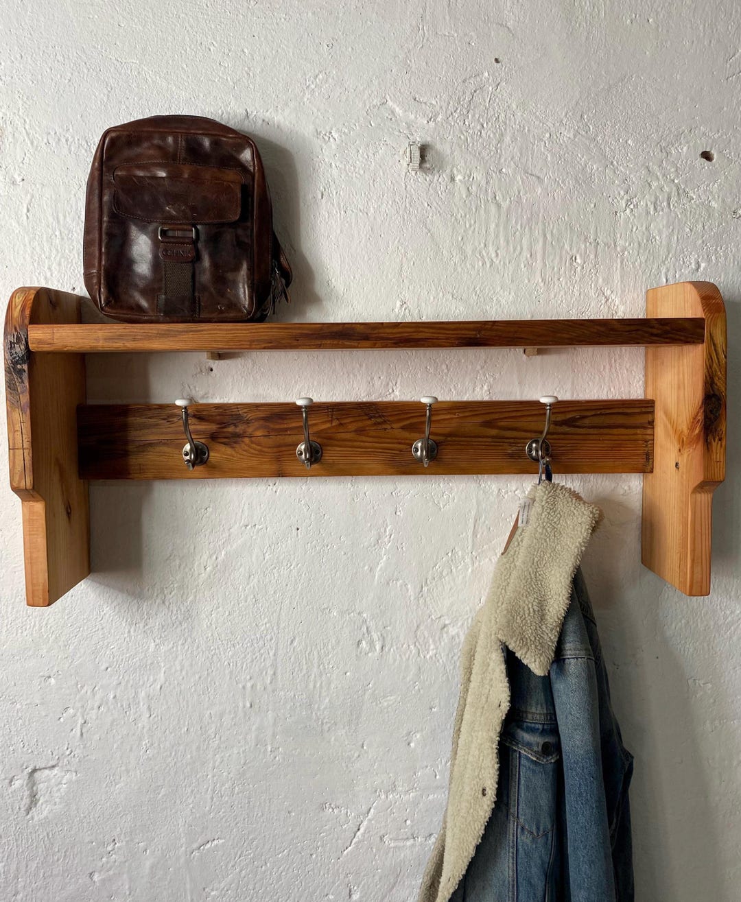 Wooden Vintage Style Coat Rack, Rustic Entryway Rack, Farmhouse Style ...