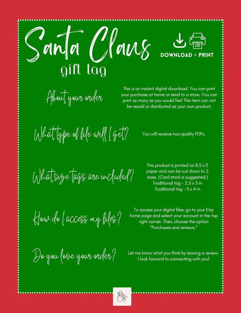 Santa Gift Tag Santa Gift Tags Printable Christmas Gift Tag - Etsy