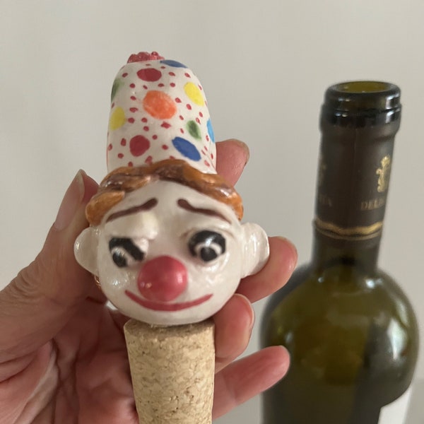 Ceramic,Wine Bottle Stopper,Handmade, Clown