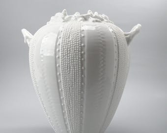 Paris Royal White Porcelain Sea Urchin Vase Coral Coastal Decor Chic
