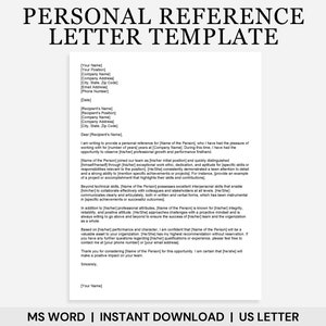 Plantilla de carta de referencia personal, carta de recomendación, carta de referencia de carácter, carta de recomendación, recomendación laboral, plantillas de RR.HH.