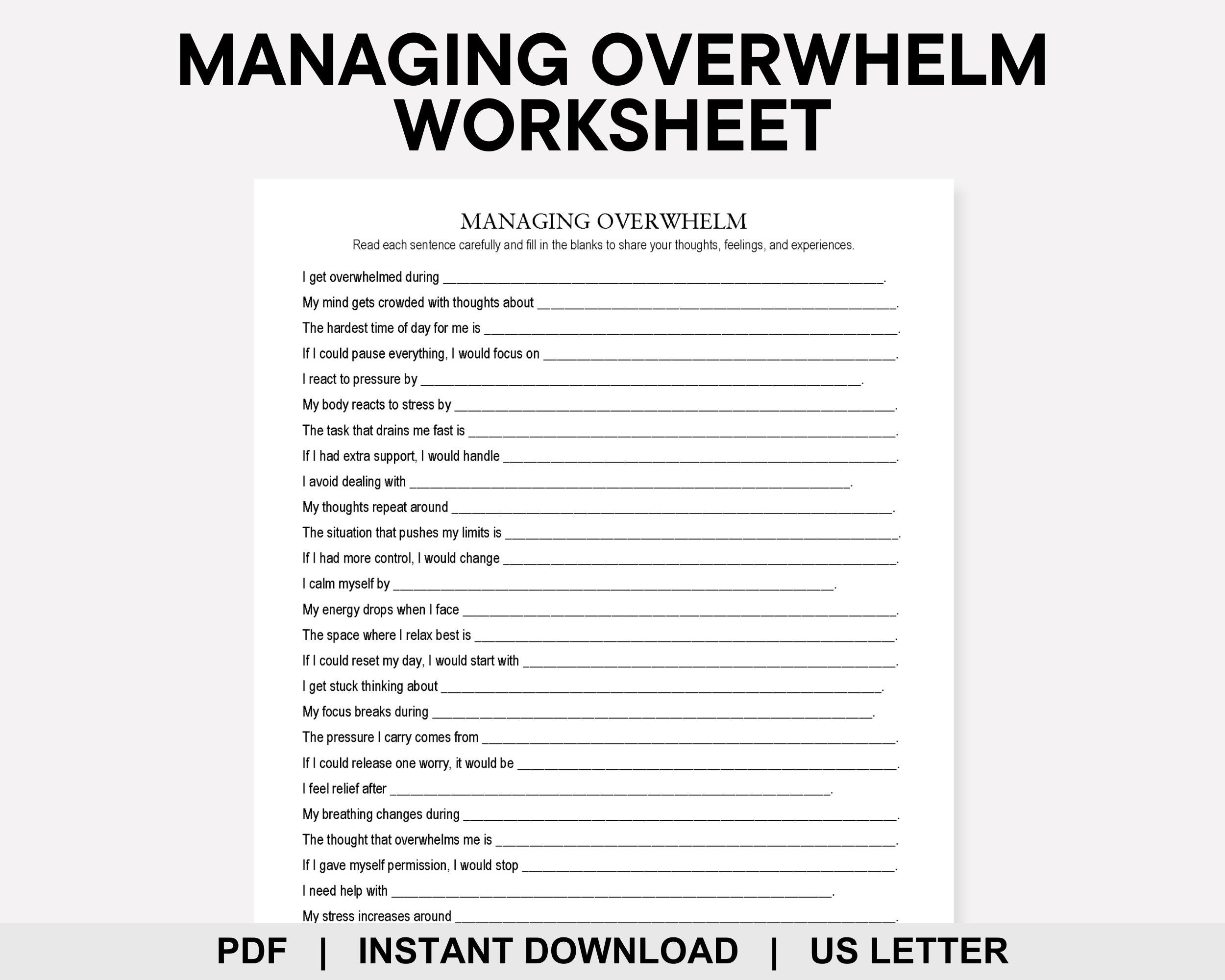 Overloaded Confusing Worksheet Example Managing Overwhelm Worksheet, Sensory Overload, Overthinking, Stress ...