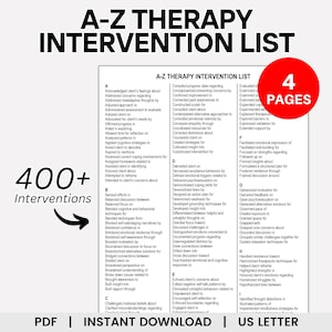 Therapy Intervention List, Therapeutic Interventions, Clinical Terms Reference Sheet, Progress Notes, Progress Report, Treatment Planner