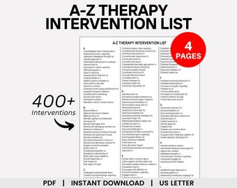 Therapy Intervention List, Therapeutic Interventions, Clinical Terms Reference Sheet, Progress Notes, Progress Report, Treatment Planner