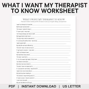 Hoja de trabajo: Lo que quiero que mi terapeuta sepa, Primera sesión de terapia, Admisión a la terapia, Preparación para la terapia, Reflexión sobre la terapia, Recursos para la terapia