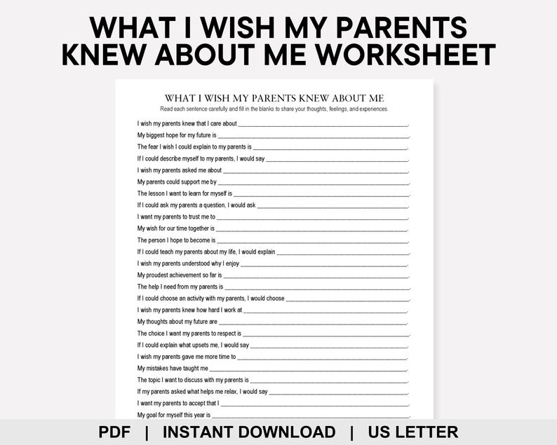 Reflection Lettering White Paper What I Wish My Parents Knew About Me Worksheet, All About Me, Parent ...