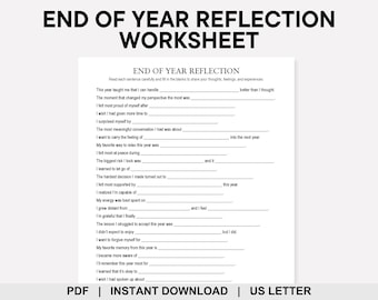 End of Year Reflection Worksheet, Yearly Review, Year in Review, Yearly Planner, New Years Resolution, Personal Growth, Self Awareness