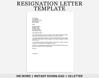 Resignation Letter Template, Letter of Resignation Template, Job Resignation Letter, Resign Letter, Termination Letter, Notice Period Letter
