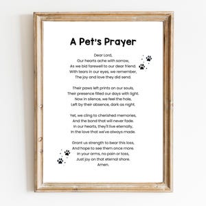 A Pet's Prayer Wall Art, Pet Loss Gift, Pet Memorial Gift, Pet Sympathy Gifts, Loss of Pet Gift, Gift for Pet Lovers, Pet Prayer, Pet Prints