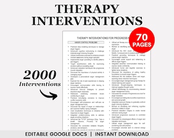 Editable Therapy Interventions for Progress Notes, Therapeutic Interventions, Progress Report, Psychotherapy Notes, Treatment Planner