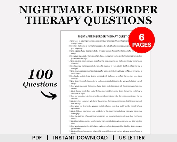 Nightmare Disorder Therapy Questions, Sleep Disorder, Sleep Anxiety, Sleep Hygiene, Behavior Disorder, Parasomnia, PTSD, Depression