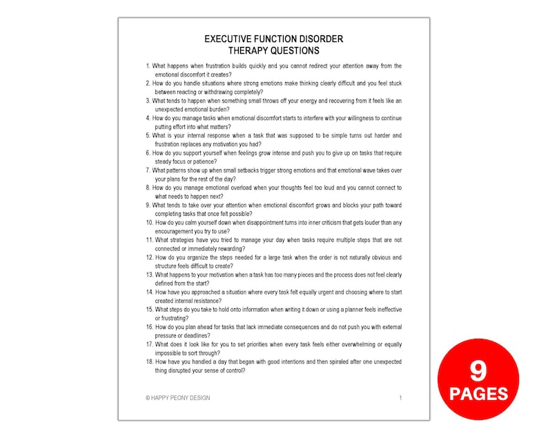 Executive Function Questions Executive Function Disorder Therapy Questions, Executive Dysfunction ...