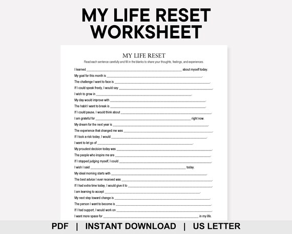 My Life Reset Worksheet, Life Goals, Life Audit, Vision Board, New Year Reflections, Goal Setting, Personal Growth, Self Improvement
