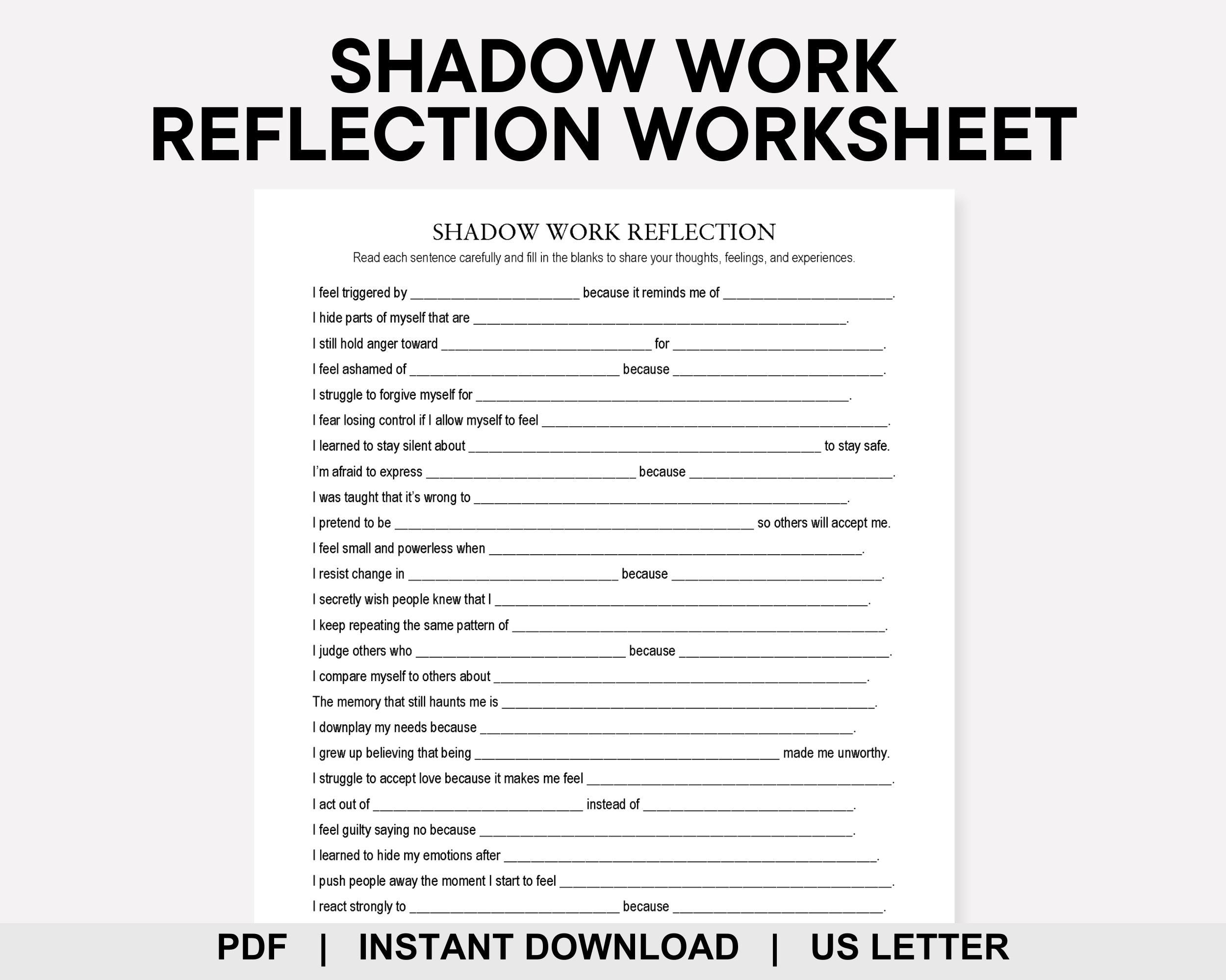 Work Reflection Images Shadow Work Reflection Worksheet, Inner Child, Trauma Healing, Self ...