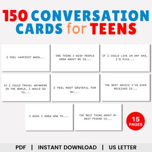 Gesprekskaarten voor tieners, gespreksstartkaarten, gesprekskaarten voor het gezin, communicatiekaarten, ijsbrekerspellen, praten aan tafel