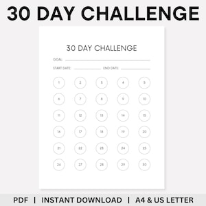 30 Day Challenge Tracker, Progress Tracker, Habit Tracker, Budget Challenge, Weight Loss Tracker, Reading Challenge, Tracker Template
