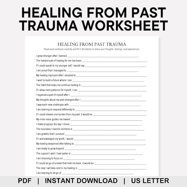 Werkblad genezing van trauma uit het verleden, traumaheling, traumaherstel, PTSS, innerlijk kind, emotionele regulatie, copingvaardigheden, zelfzorg