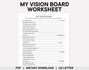 My Vision Board Worksheet, Goal Setting, Life Goals, Manifestation, Law of Attraction, Bucket List, Self Improvement, Personal Development