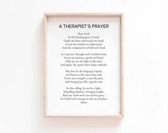 Arte mural con oración de terapeuta, decoración para consultorio de terapia, regalos para terapeutas, láminas de terapeutas, decoración de pared para terapeutas, regalo para consejeros, arte mural con oración